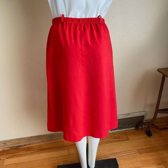 Vintage M Boston Traveler Red Textured BT Button Front Skirt Pockets Belt Loops - Picture 4 of 7